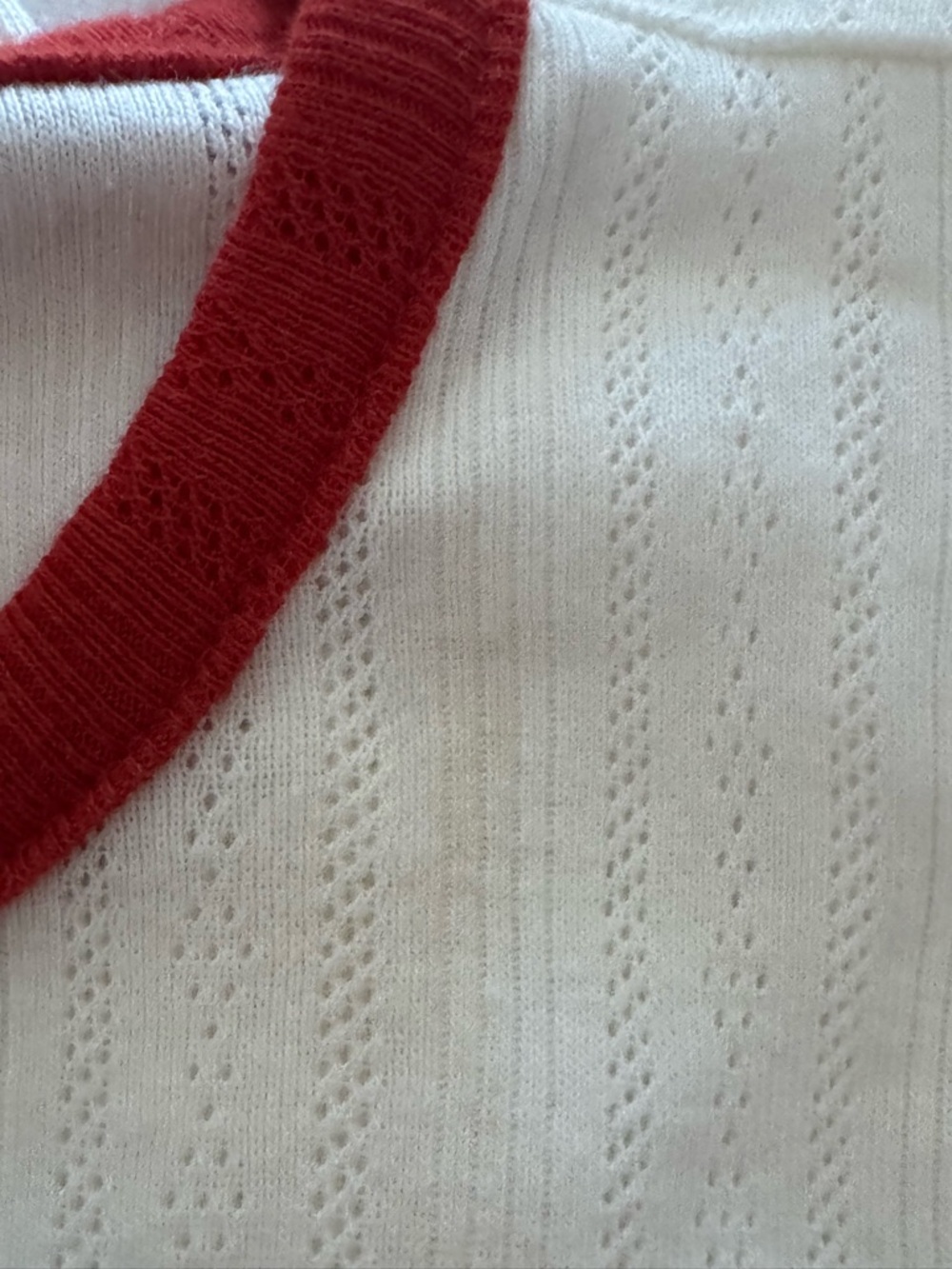 New! J.Crew Pointelle ringer T-shirt Ringer Tee with Red Trim - Picture 8 of 8